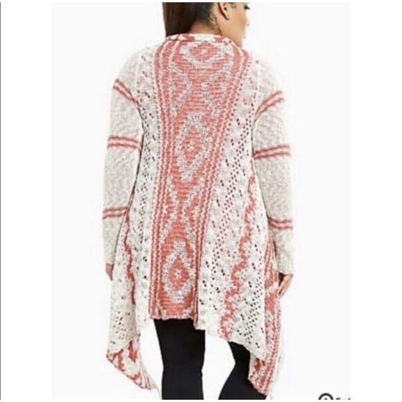 TORRID Tan Red Boho Southwest Draped Fringe Open Knit Sweater 00 Medium/Large - Picture 2 of 12